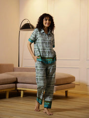 Women Geometric Printed Night suit - SanskrutiHomes 
