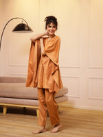 Orange V-Neck Velvet Winter Kaftan - SanskrutiHomes 