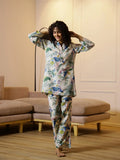 Floral Printed V-Neck Cotton Night Suit - SanskrutiHomes 