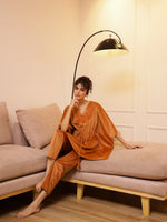 Orange V-Neck Velvet Winter Kaftan - SanskrutiHomes 