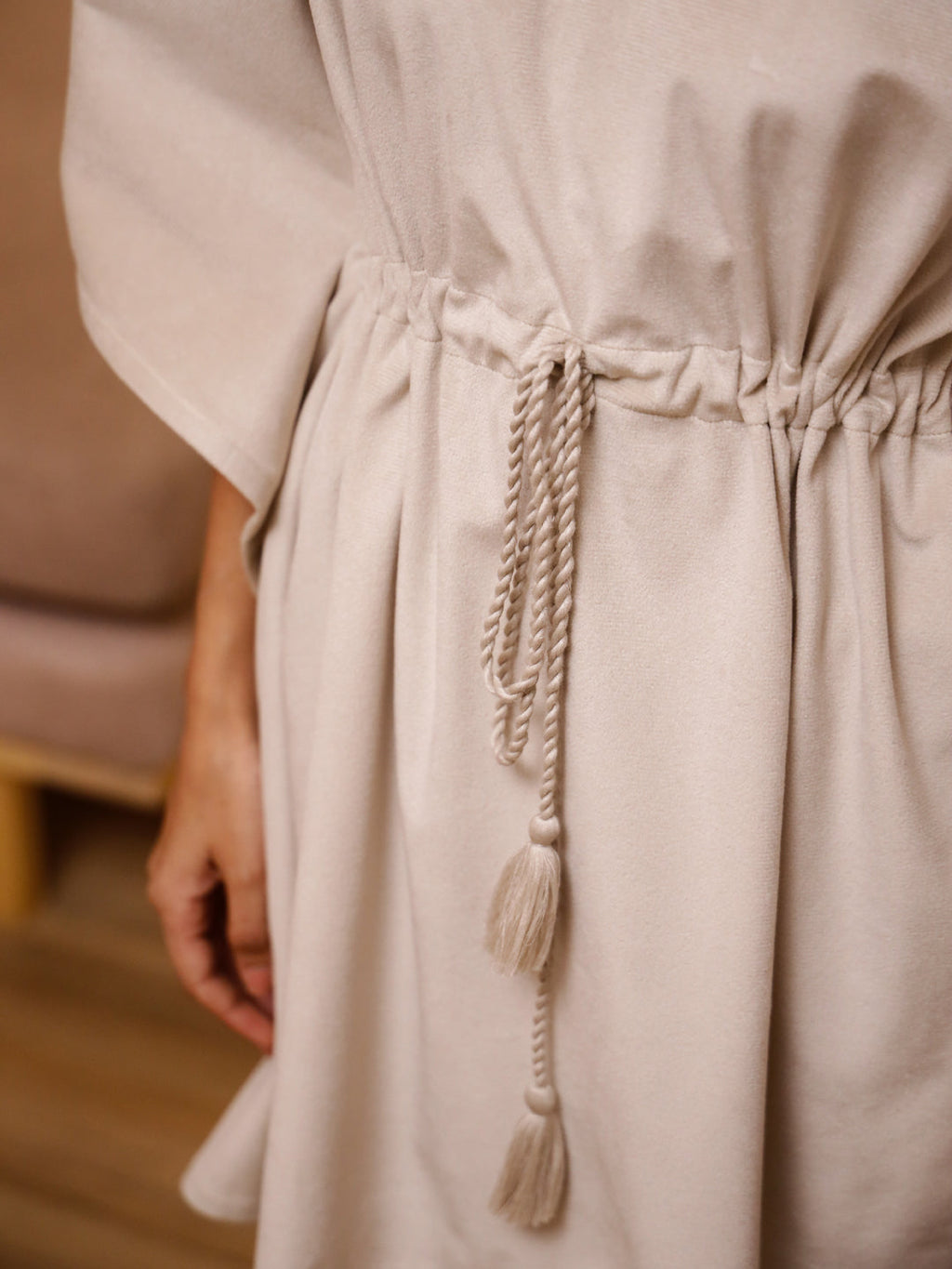 Cream V-Neck Velvet Winter Kaftan - SanskrutiHomes 