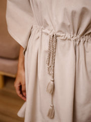 Cream V-Neck Velvet Winter Kaftan - SanskrutiHomes 