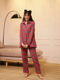 Red Checks Cashmere Winter Loungewear Set - SanskrutiHomes 