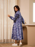 Blue Flower Print Dress for Women - SanskrutiHomes 
