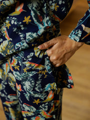 Blue Floral Printed V-Neck Cotton Night Suit - SanskrutiHomes 