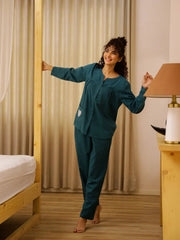 Solid Print Cotton Night Suit Set for Women - SanskrutiHomes 