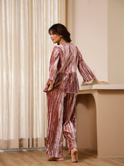 Pink Solid Print Night Suit For Women