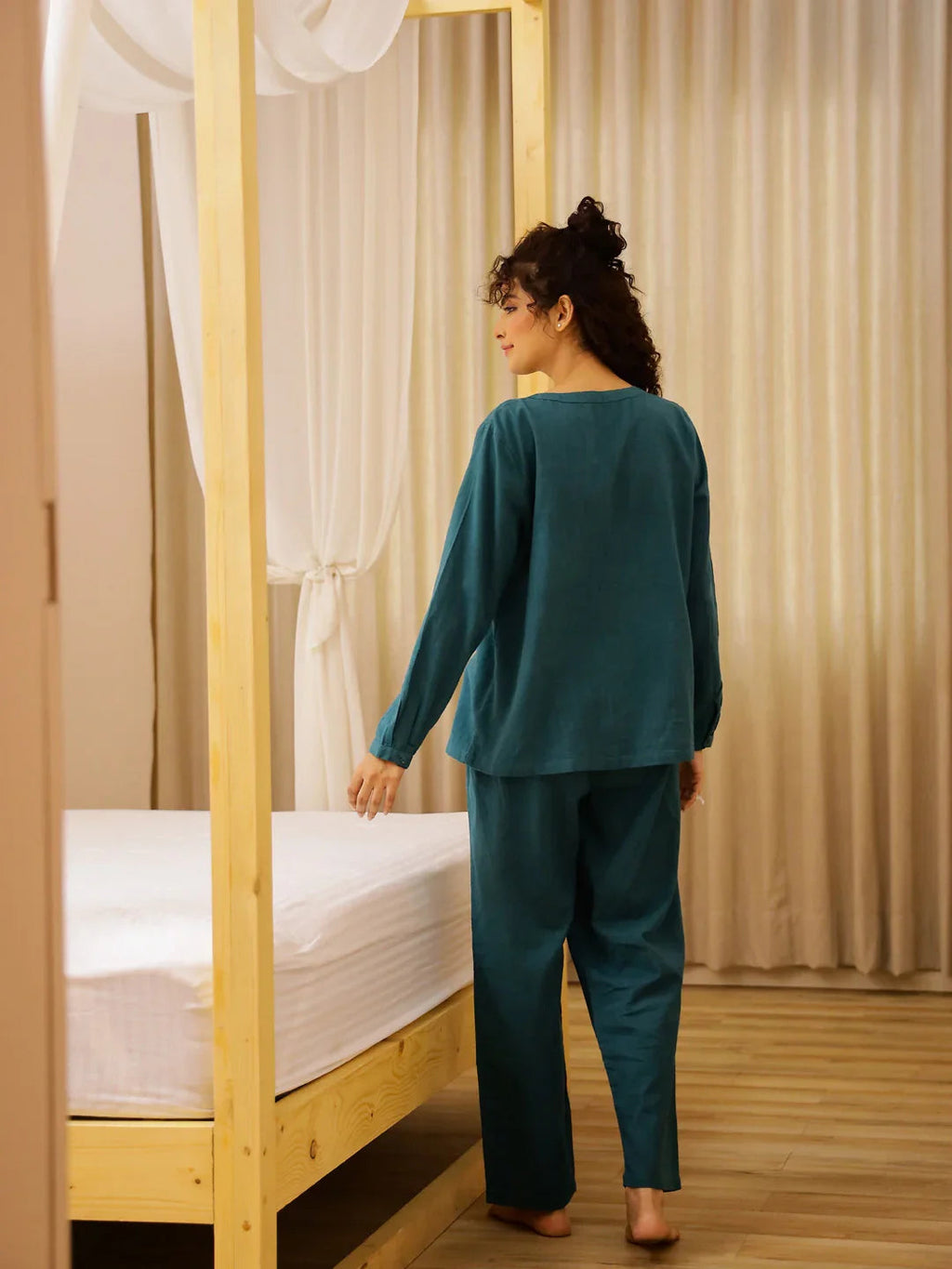 Solid Print Cotton Night Suit Set for Women - SanskrutiHomes 