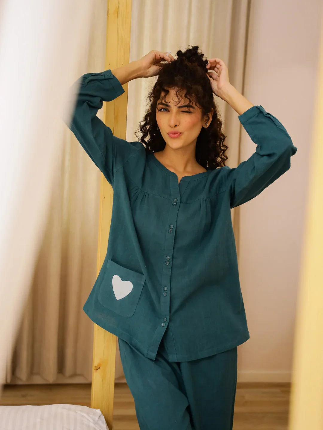 Solid Print Cotton Night Suit Set for Women - SanskrutiHomes 