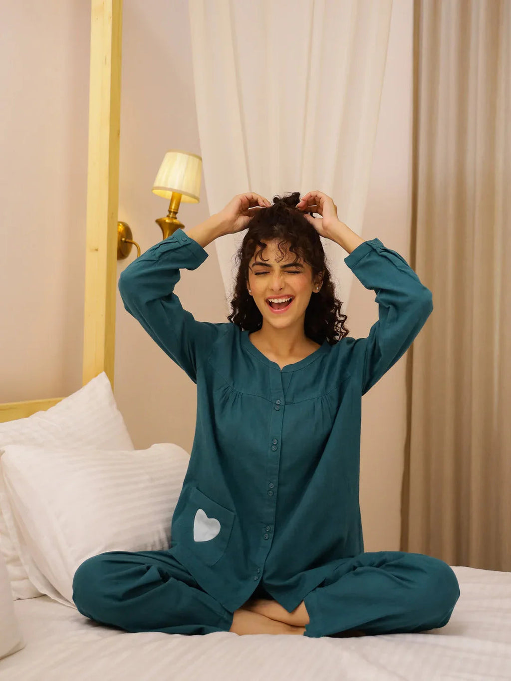 Solid Print Cotton Night Suit Set for Women - SanskrutiHomes 