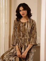 Brown Crush Velvet Night Suit for Women - SanskrutiHomes 