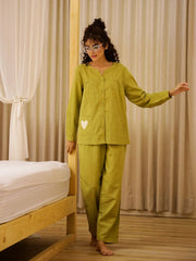 Solid Print Round Neck Night Suit Set - SanskrutiHomes 