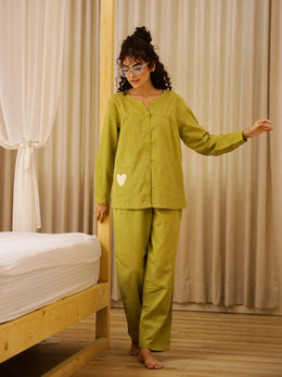 Solid Print Round Neck Night Suit Set - SanskrutiHomes 