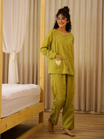 Solid Print Round Neck Night Suit Set - SanskrutiHomes 
