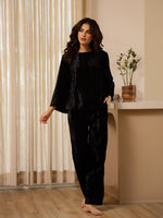 Black Velvet Night Suit for Women - SanskrutiHomes 