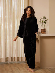 Black Velvet Night Suit for Women - SanskrutiHomes 