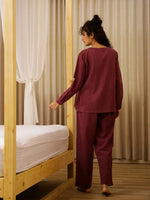 Maroon Solid Round Neck Night Suit Set for Women - SanskrutiHomes 