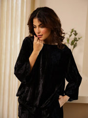 Black Velvet Night Suit for Women - SanskrutiHomes 