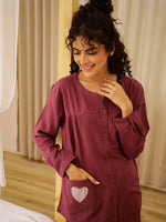Maroon Solid Round Neck Night Suit Set for Women - SanskrutiHomes 