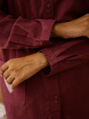 Maroon Solid Round Neck Night Suit Set For Women