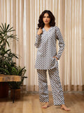 Flower Printed velvet V Neck Winter Loungewear Set - SanskrutiHomes 
