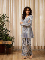 Flower Printed velvet V Neck Winter Loungewear Set - SanskrutiHomes 