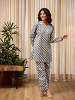 Flower Printed velvet V Neck Winter Loungewear Set - SanskrutiHomes 