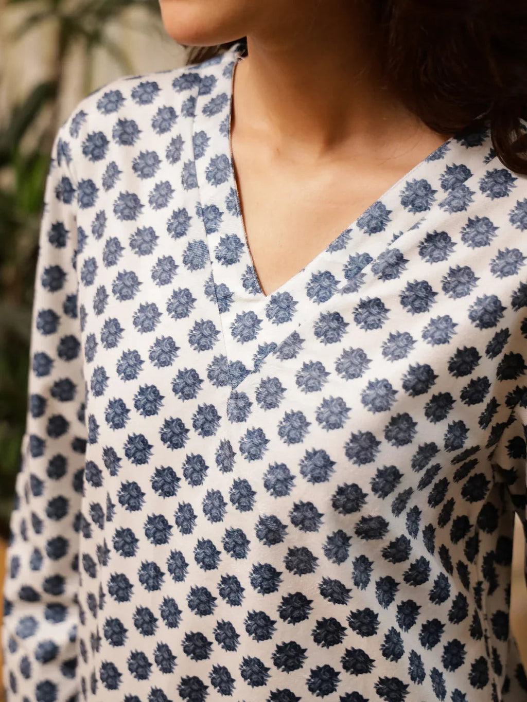 Flower Printed velvet V Neck Winter Loungewear Set - SanskrutiHomes 