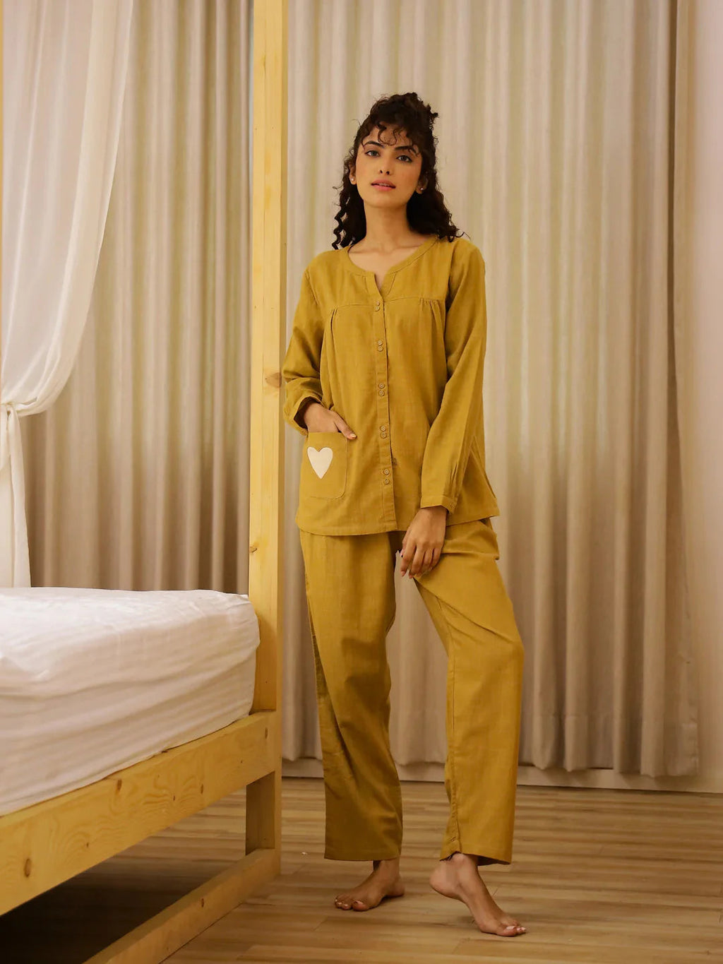 Solid Print Full Sleeves Night Suit Set - SanskrutiHomes 