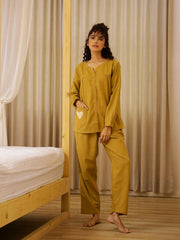 Solid Print Full Sleeves Night Suit Set - SanskrutiHomes 