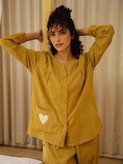 Solid Print Full Sleeves Night Suit Set - SanskrutiHomes 