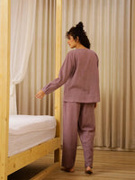Lavender Solid Print Night Suit Set - SanskrutiHomes 