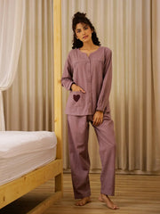 Lavender Solid Print Night Suit Set - SanskrutiHomes 