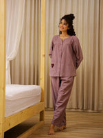 Lavender Solid Print Night Suit Set - SanskrutiHomes 