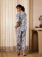 Blue Flower Printed Velvet Co-ord Set - SanskrutiHomes 