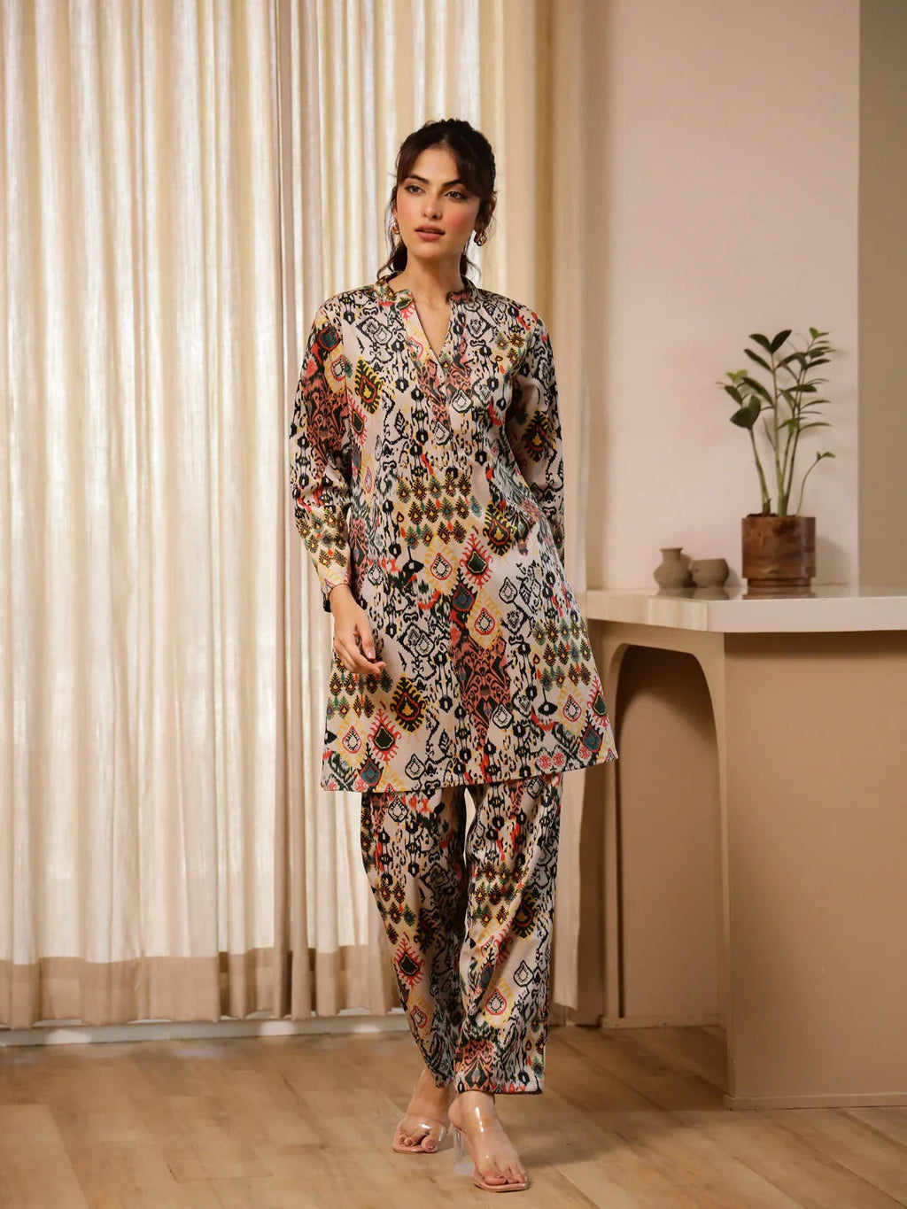 Multicolor Flower Printed Velvet Night suit/Coord - SanskrutiHomes 