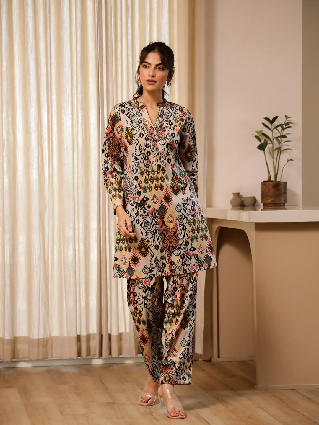 Multicolor Flower Printed Velvet Night suit/Coord - SanskrutiHomes 