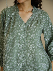 Flower Printed V-Neck Night Suit for Women - SanskrutiHomes 