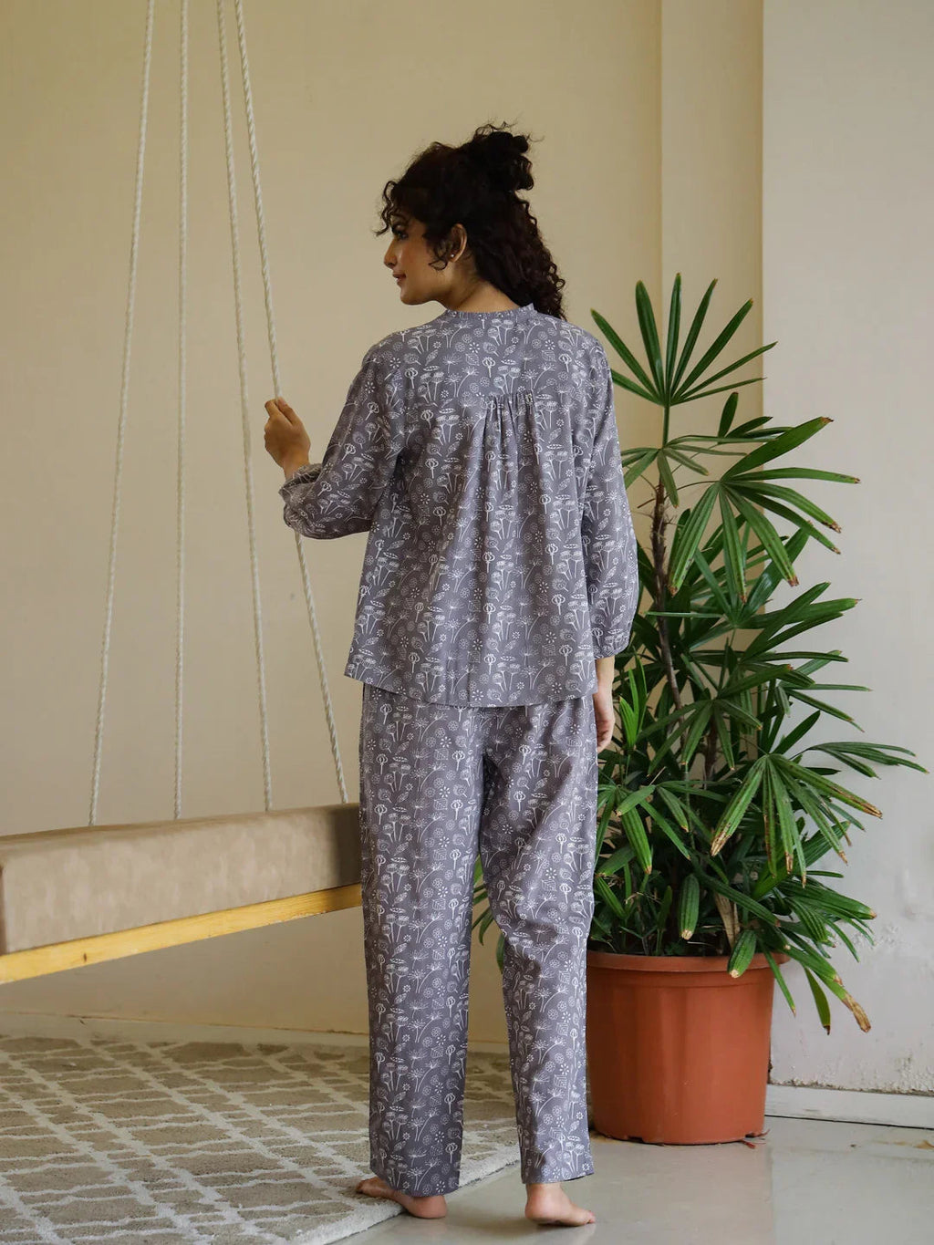 Grey Cotton Night Suit Set for Women - SanskrutiHomes 