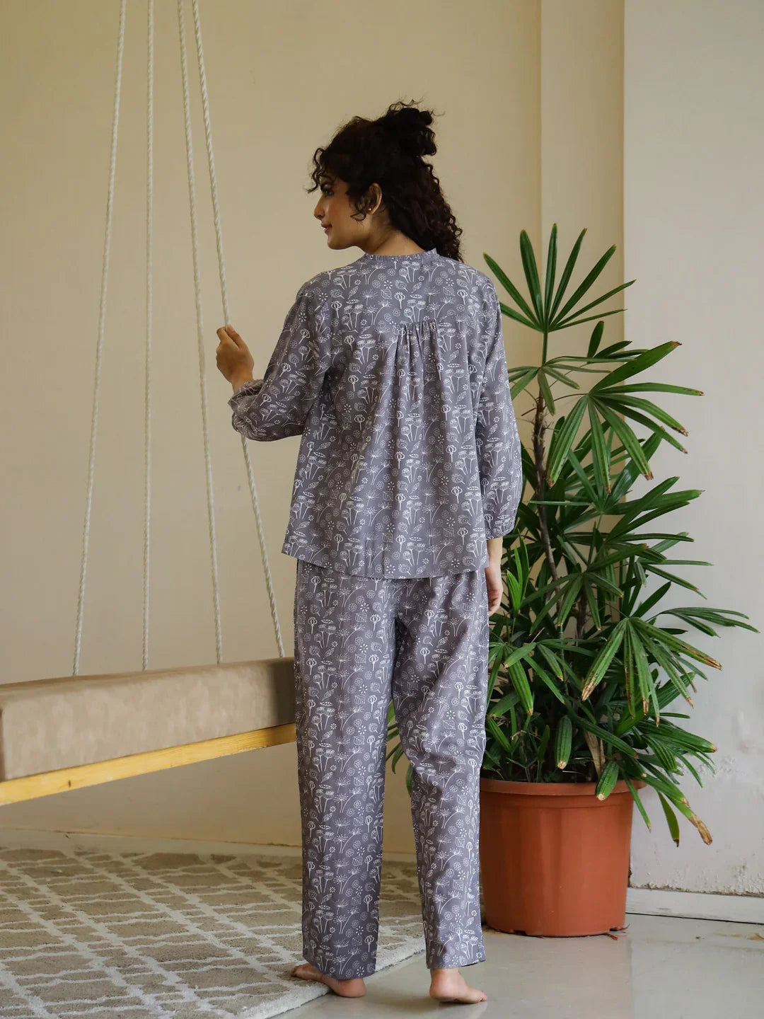 Grey Cotton Night Suit Set for Women - SanskrutiHomes 
