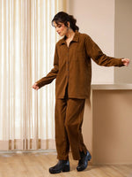 Brown Corduroy Co-ord Set - SanskrutiHomes 
