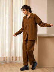 Brown Corduroy Co-ord Set - SanskrutiHomes 
