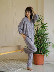 Grey Cotton Night Suit Set for Women - SanskrutiHomes 