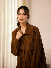 Brown Corduroy Co-ord Set - SanskrutiHomes 