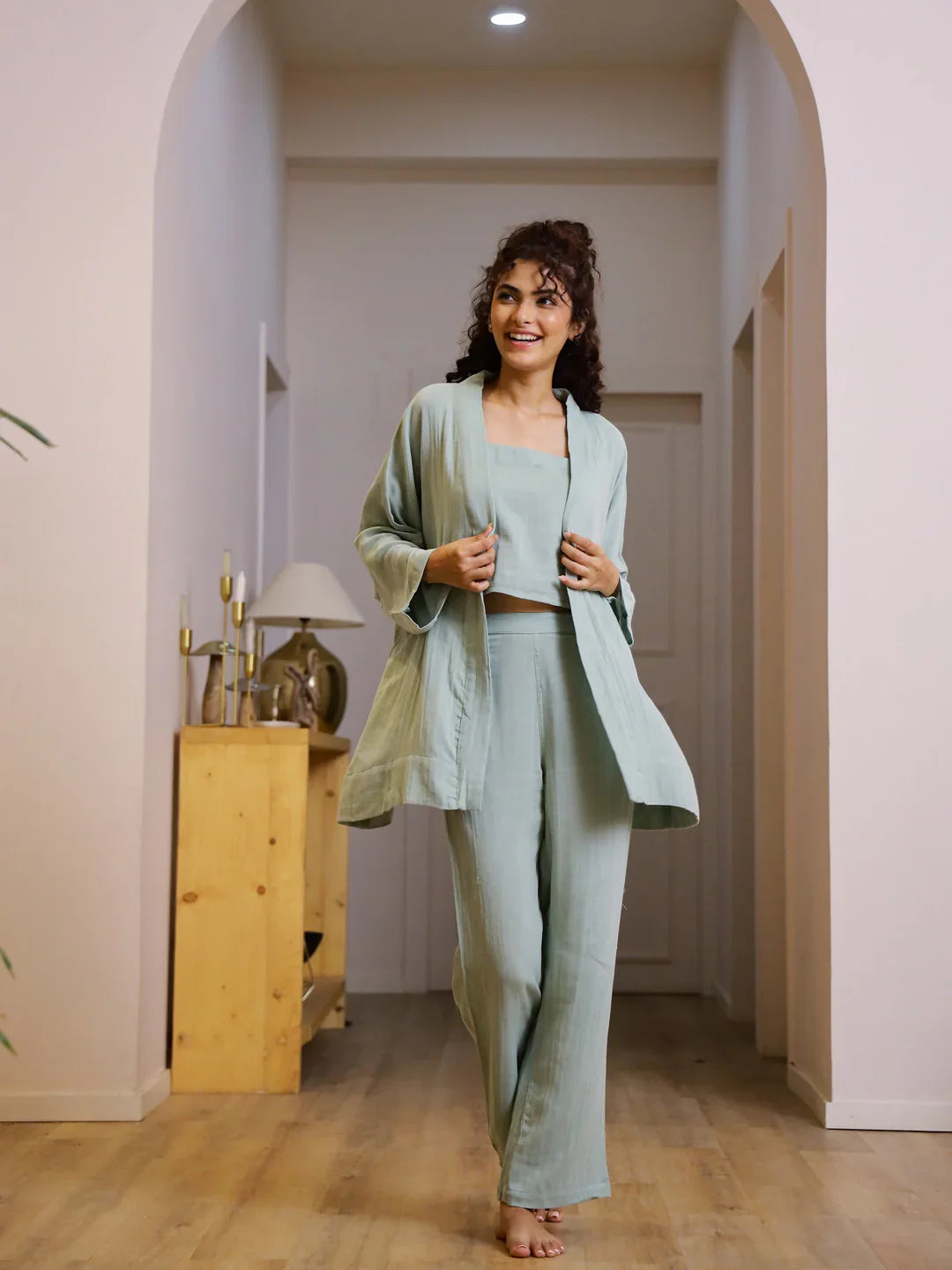Set of 3 Cotton GAUZE Night Suit Set - SanskrutiHomes 