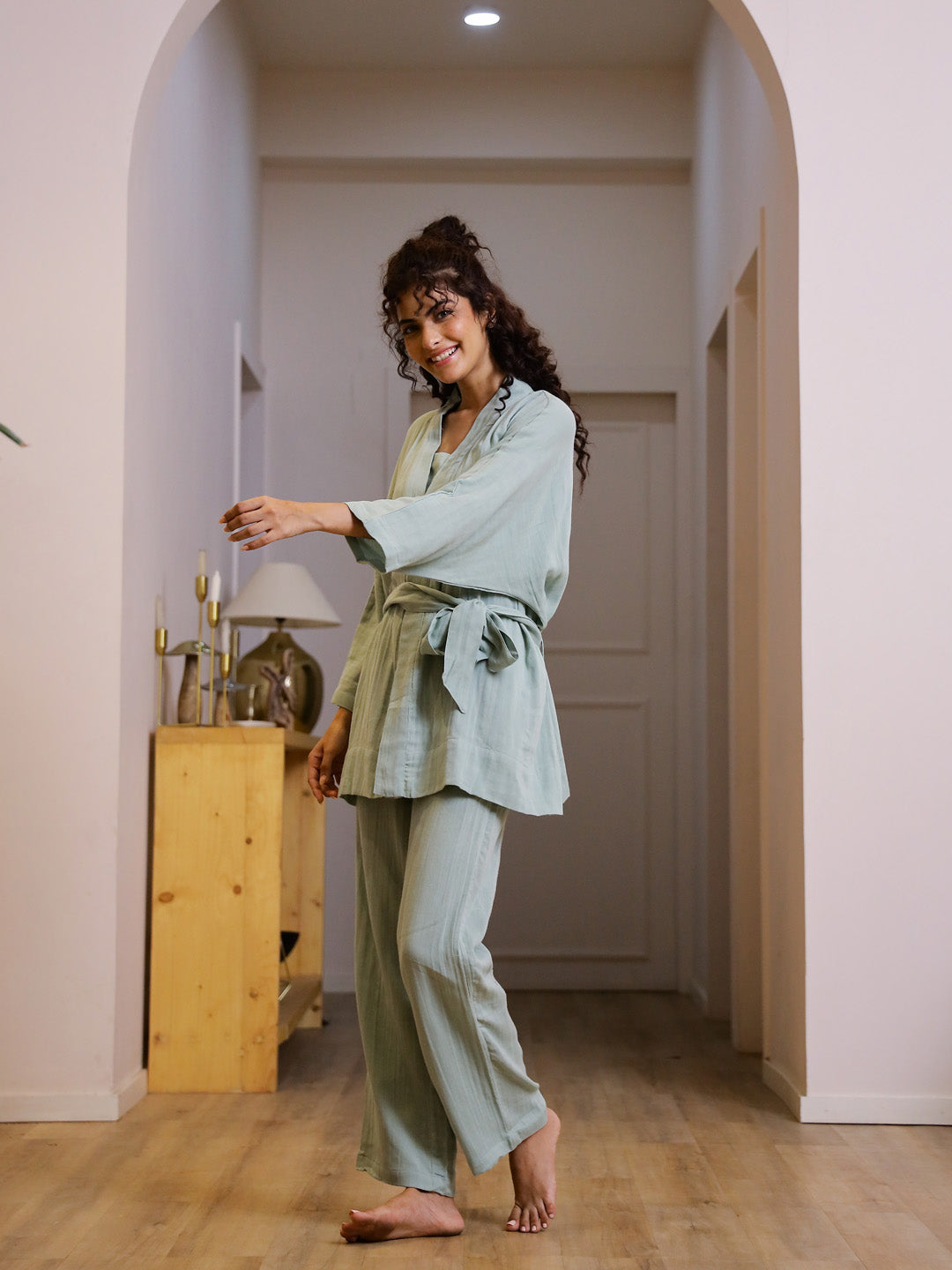 Set of 3 Cotton GAUZE Night Suit Set - SanskrutiHomes 