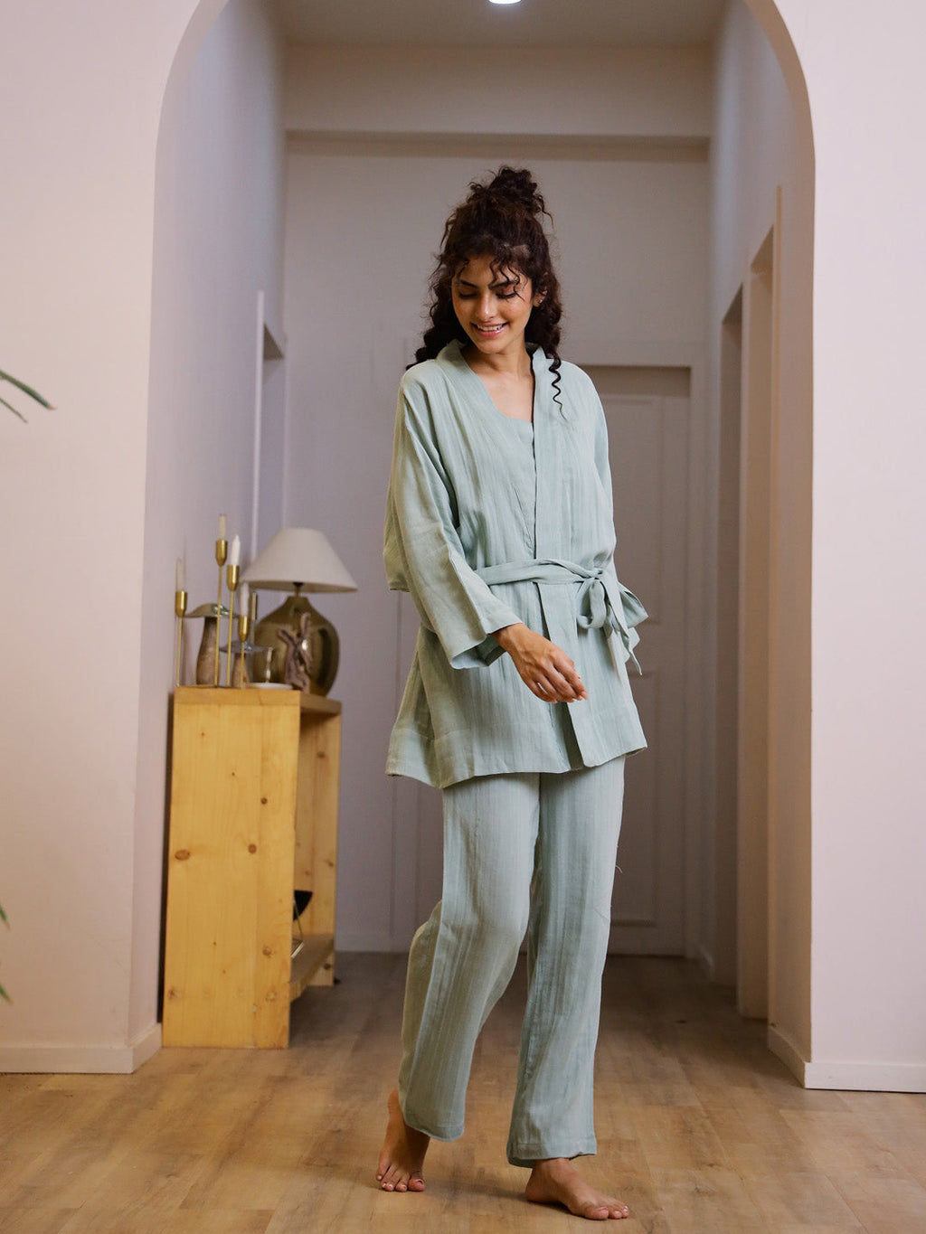 Set of 3 Cotton GAUZE Night Suit Set - SanskrutiHomes 