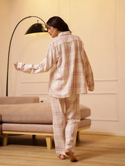 Pink Checks Cashmere Winter Loungewear Set - SanskrutiHomes 