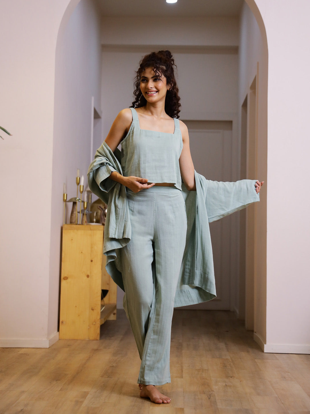 Set of 3 Cotton GAUZE Night Suit Set - SanskrutiHomes 