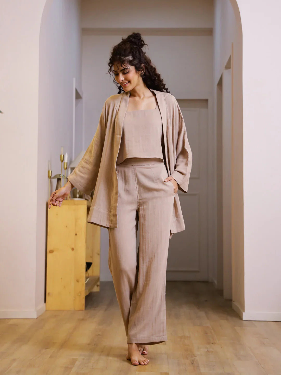 Set of 3 Cotton GAUZE Night Suit Set - SanskrutiHomes 